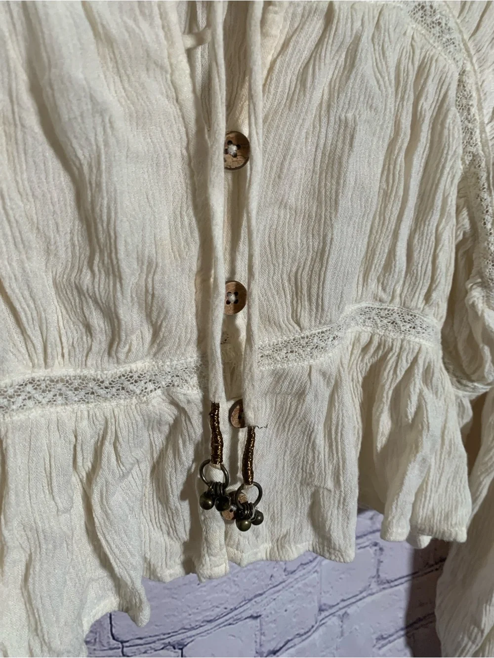 Free People Women Firecracker Top Off White Button Front Size S Boho Cottagecore